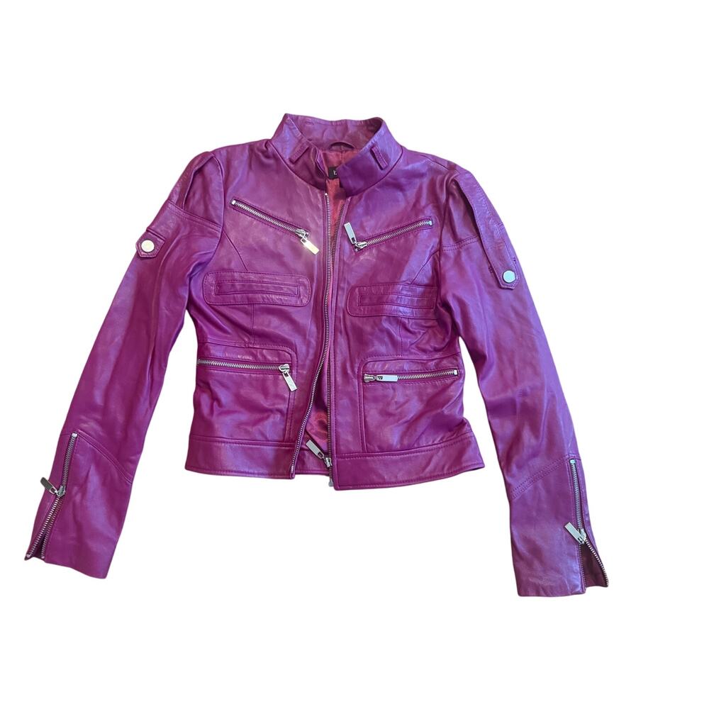 NWOT Bebe Vintage Y2K Old School Purple Magenta Leather Jacket XS RARE